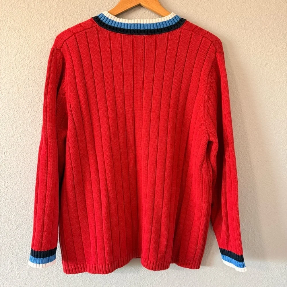 Vintage Karen Scott Sport Red Cotton Cable Knit V-Neck Sweater Women's Size 1X